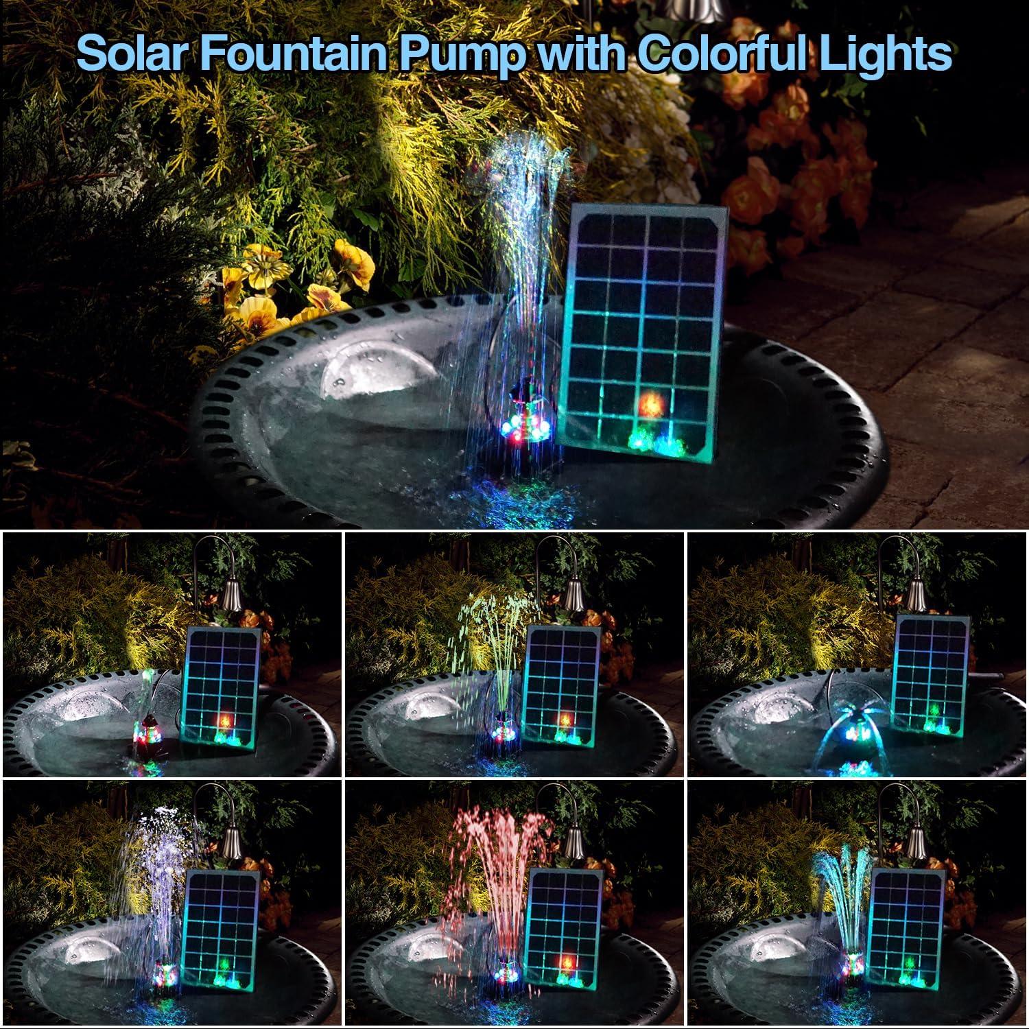 Bomba de Fuente Solar SZMP 3.5W con Luces LED y 7 Boquillas