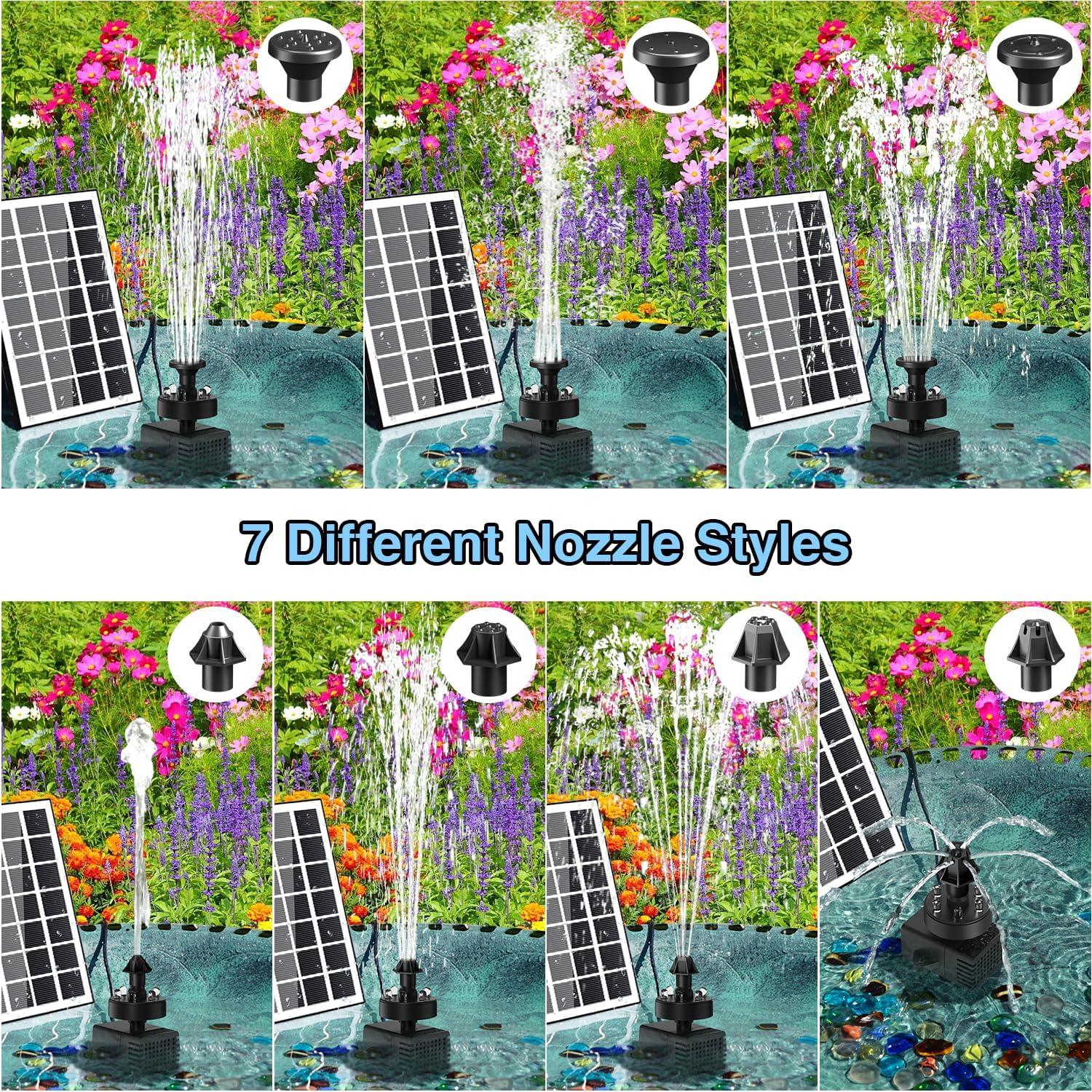 Bomba de Fuente Solar SZMP 3.5W con Luces LED y 7 Boquillas