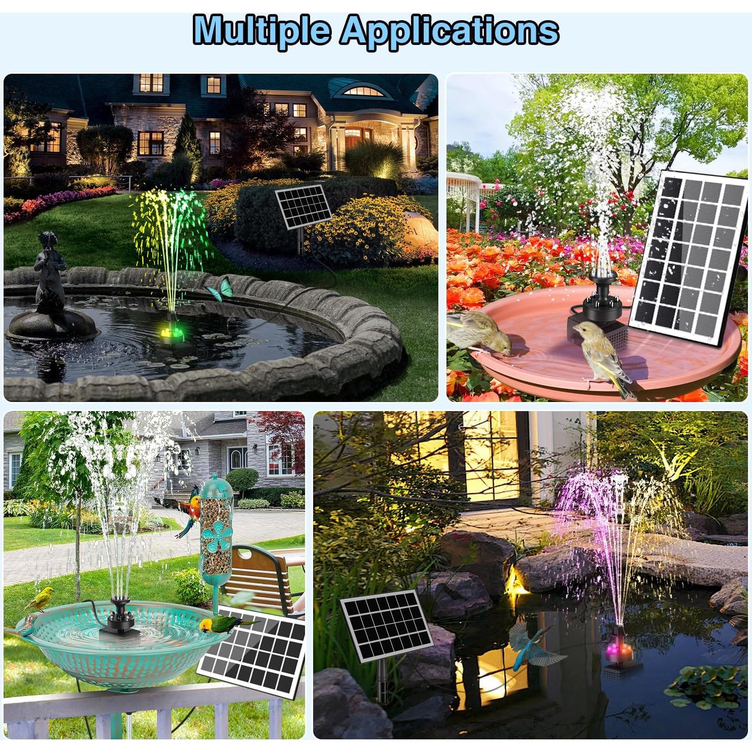 Bomba de Fuente Solar SZMP 3.5W con Luces LED y 7 Boquillas