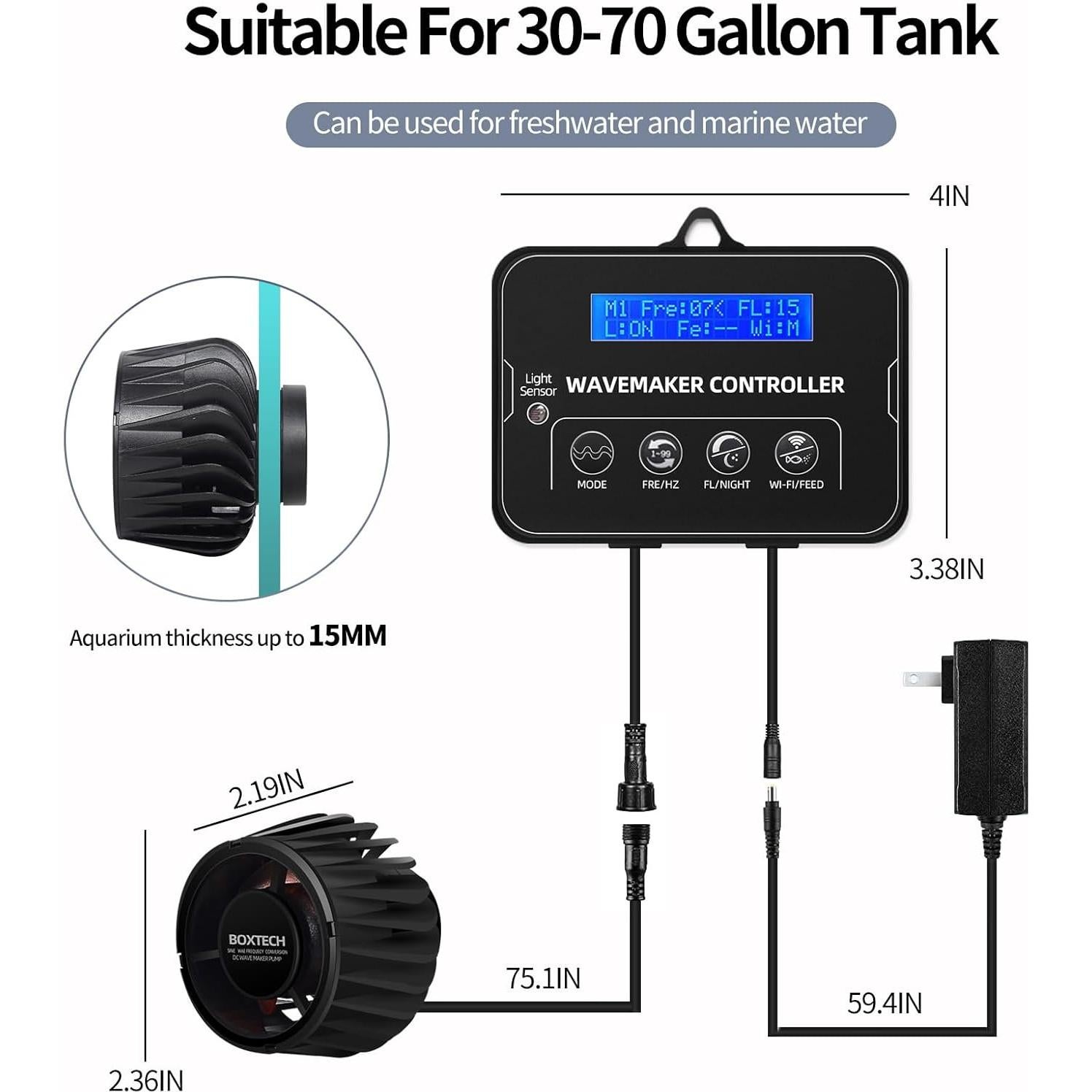 Creador de Olas Boxtech DC 24V 10W 2100 GPH para Acuario