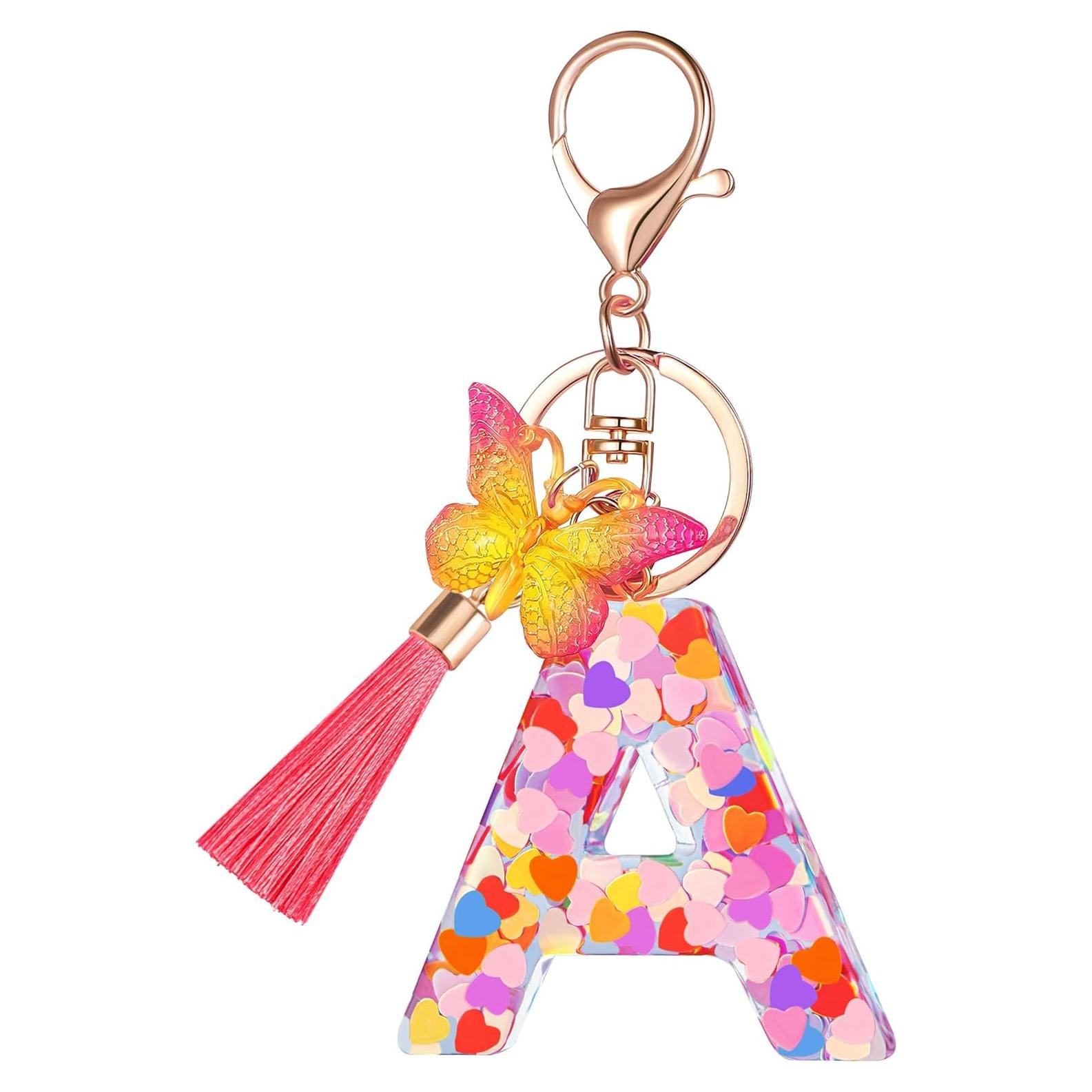 Llavero Personalizado Rosa Colorido con Borla Mariposa