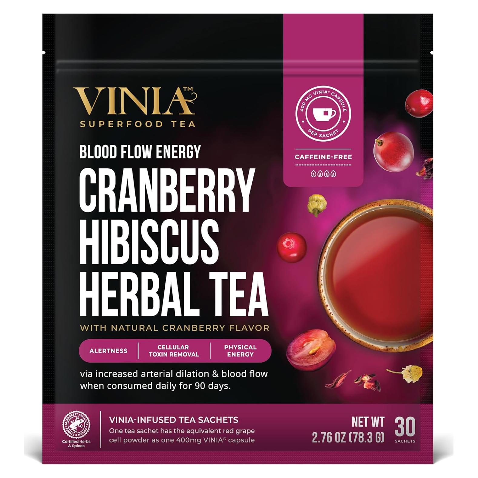 Té de Hierbas Orgánico VINIA Hibisco y Arándano 30 Sobres