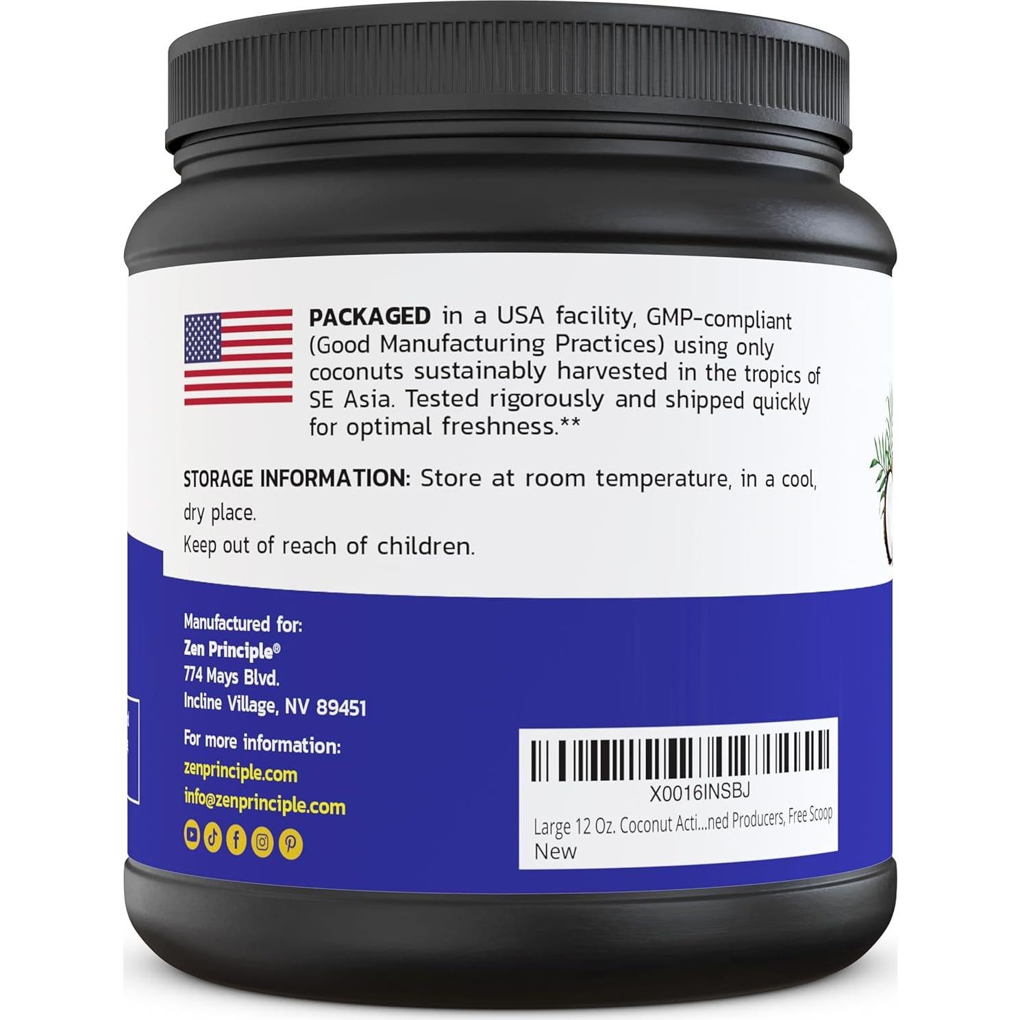 Polvo de Carbón Activado de Coco Zen Principle 340g - Blanquea Dientes