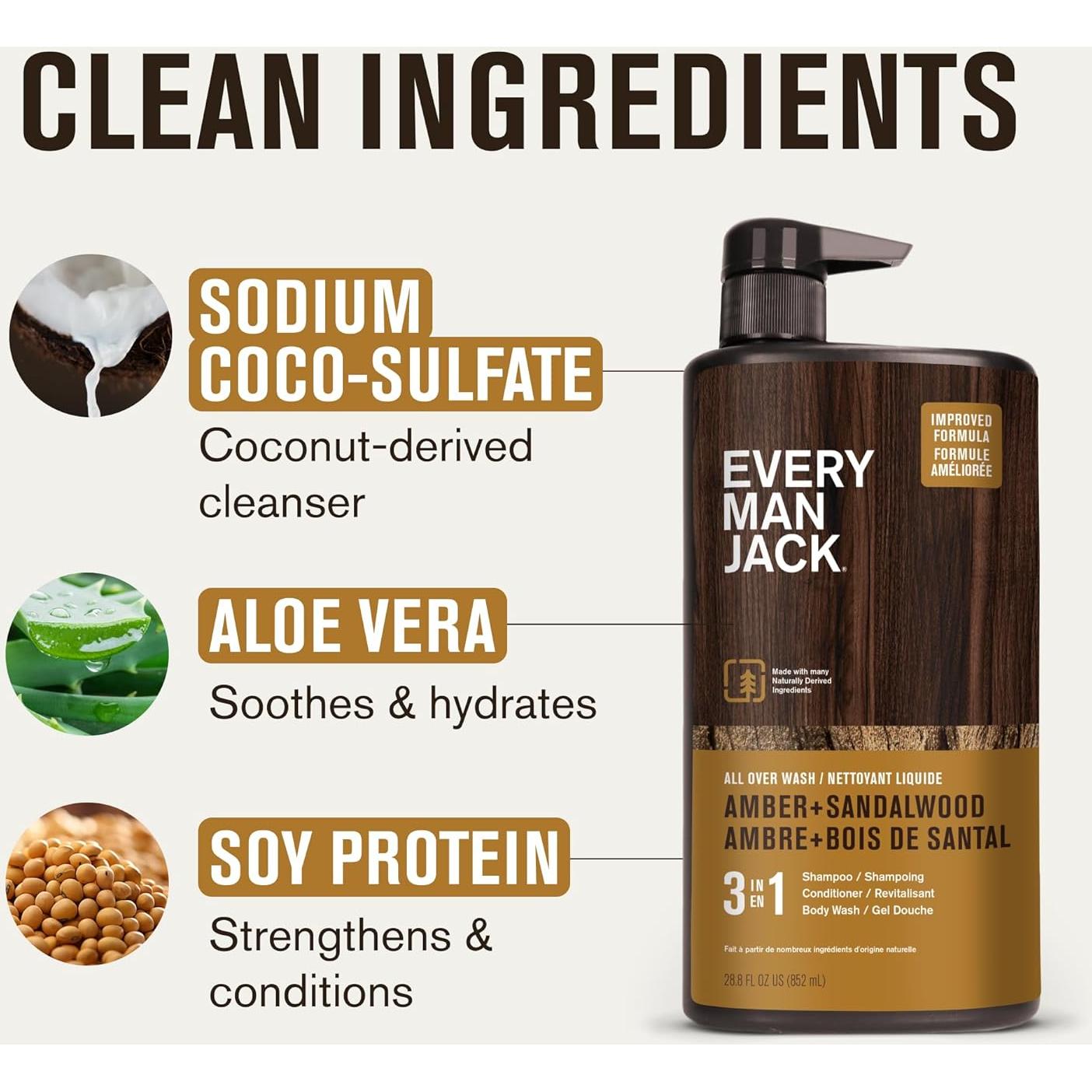 Every Man Jack Gel de Ducha 3-en-1 Ámbar y Sándalo 0.82kg