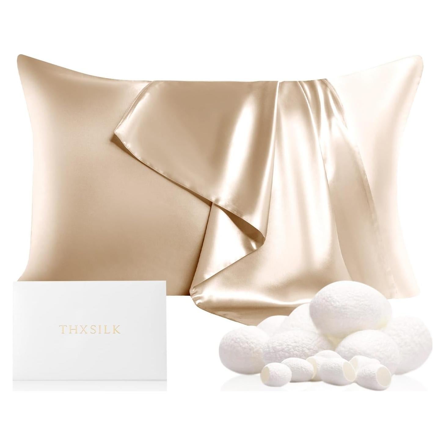 Funda de Almohada de Seda THXSILK 22 Momme Beige 20x66cm