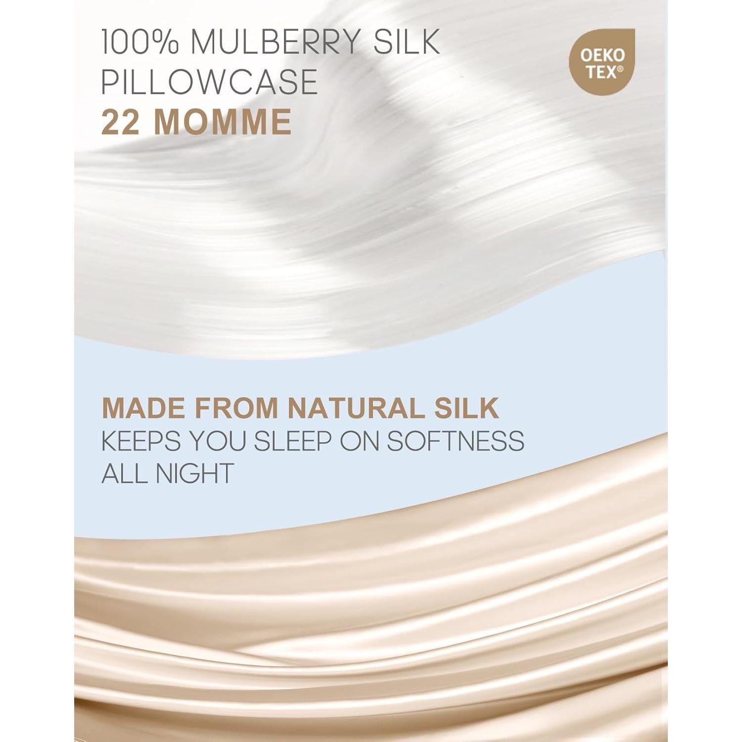 Funda de Almohada de Seda THXSILK 22 Momme Beige 20x66cm