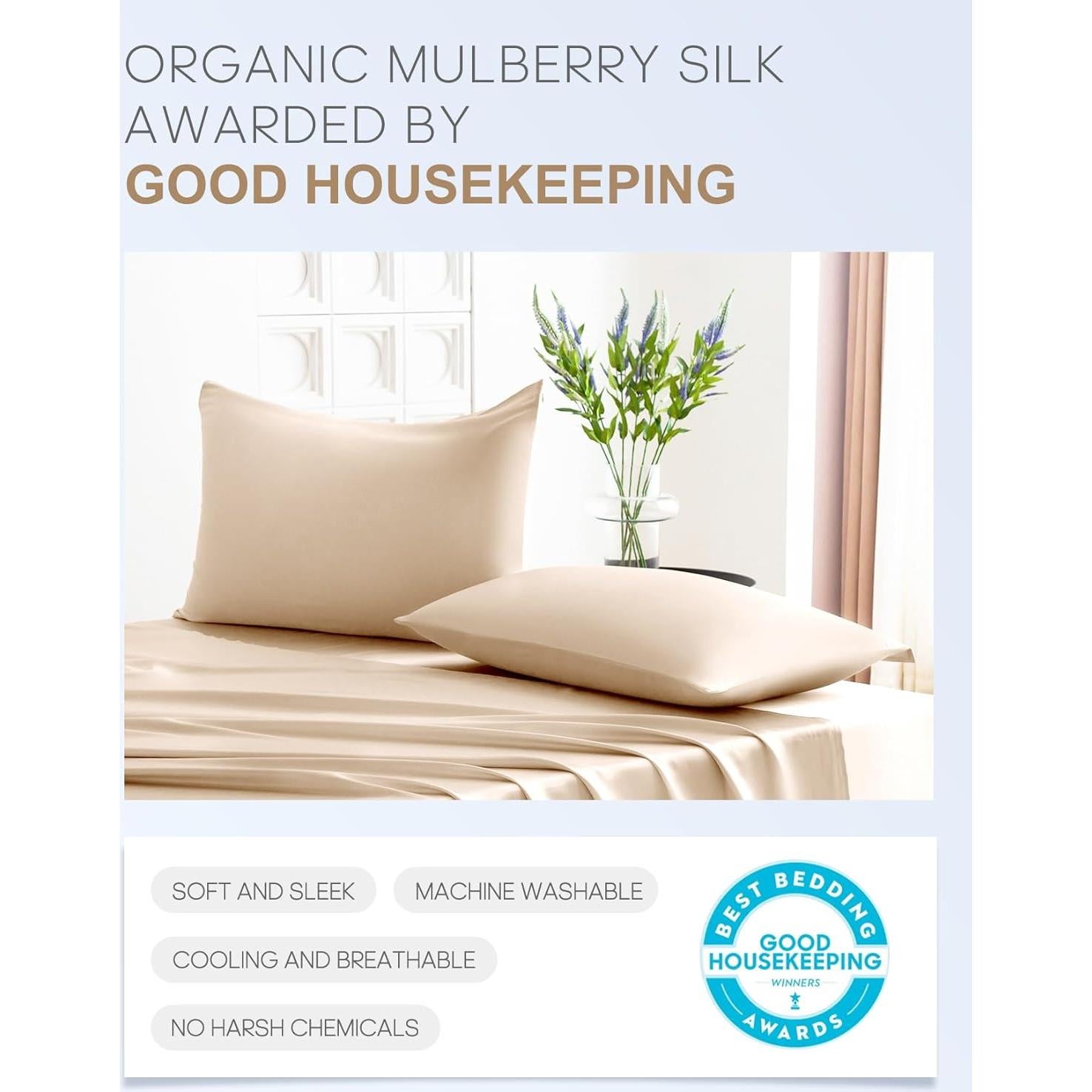 Funda de Almohada de Seda THXSILK 22 Momme Beige 20x66cm