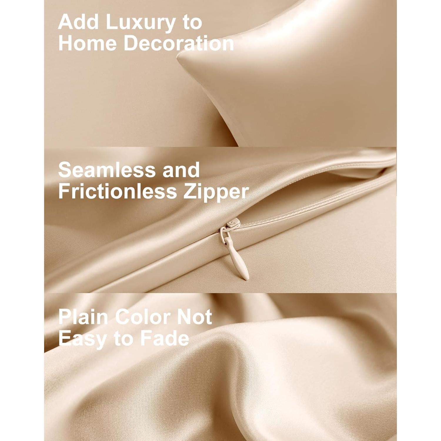 Funda de Almohada de Seda THXSILK 22 Momme Beige 20x66cm