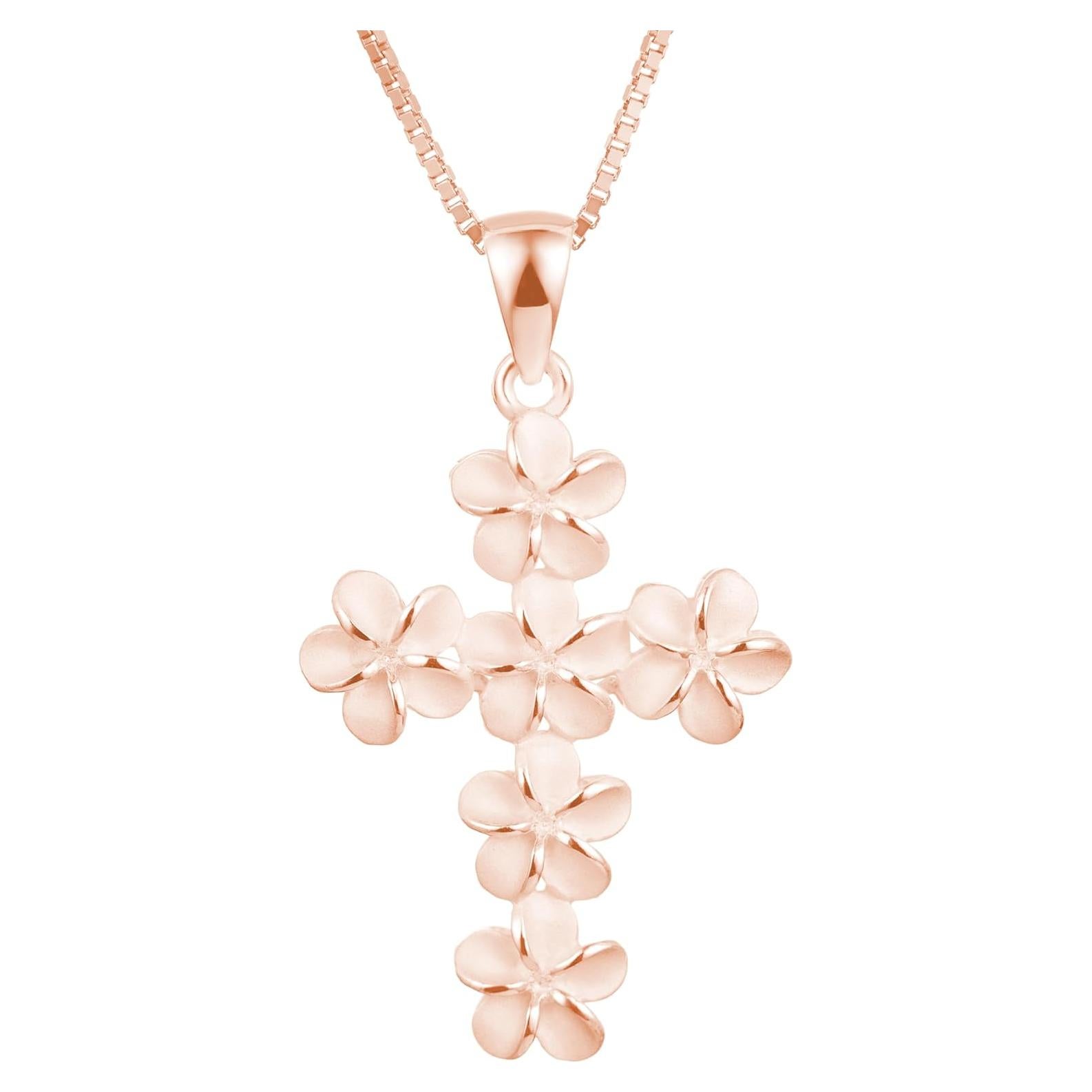 Colgante Cruz Plumeria Plata Esterlina 925 con Cadena 45.72 cm