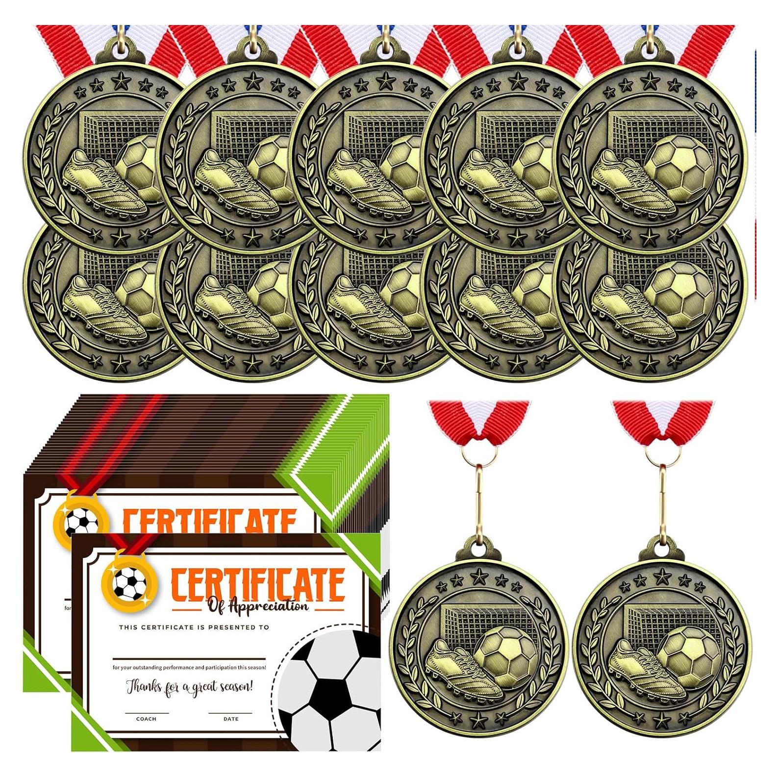 12 Medallas de Fútbol Loetere con Certificados y Cintas