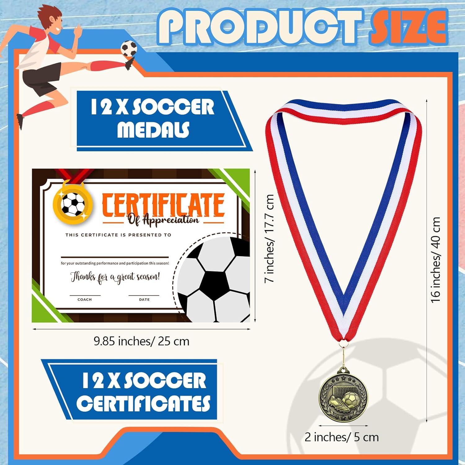 12 Medallas de Fútbol Loetere con Certificados y Cintas