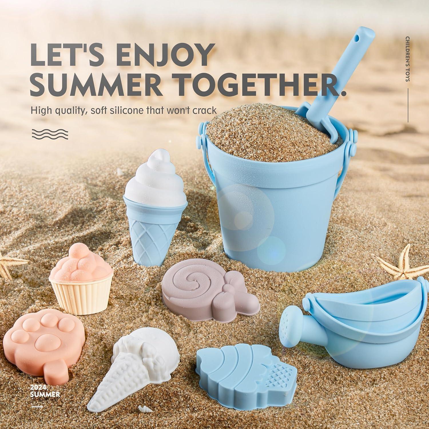 Set de Juguetes de Playa de Silicona MarcZero 17 Piezas Azul Claro