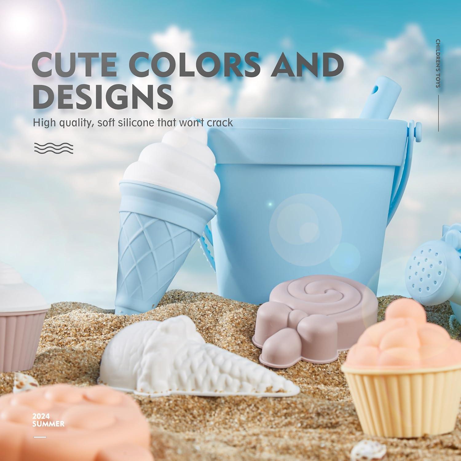 Set de Juguetes de Playa de Silicona MarcZero 17 Piezas Azul Claro