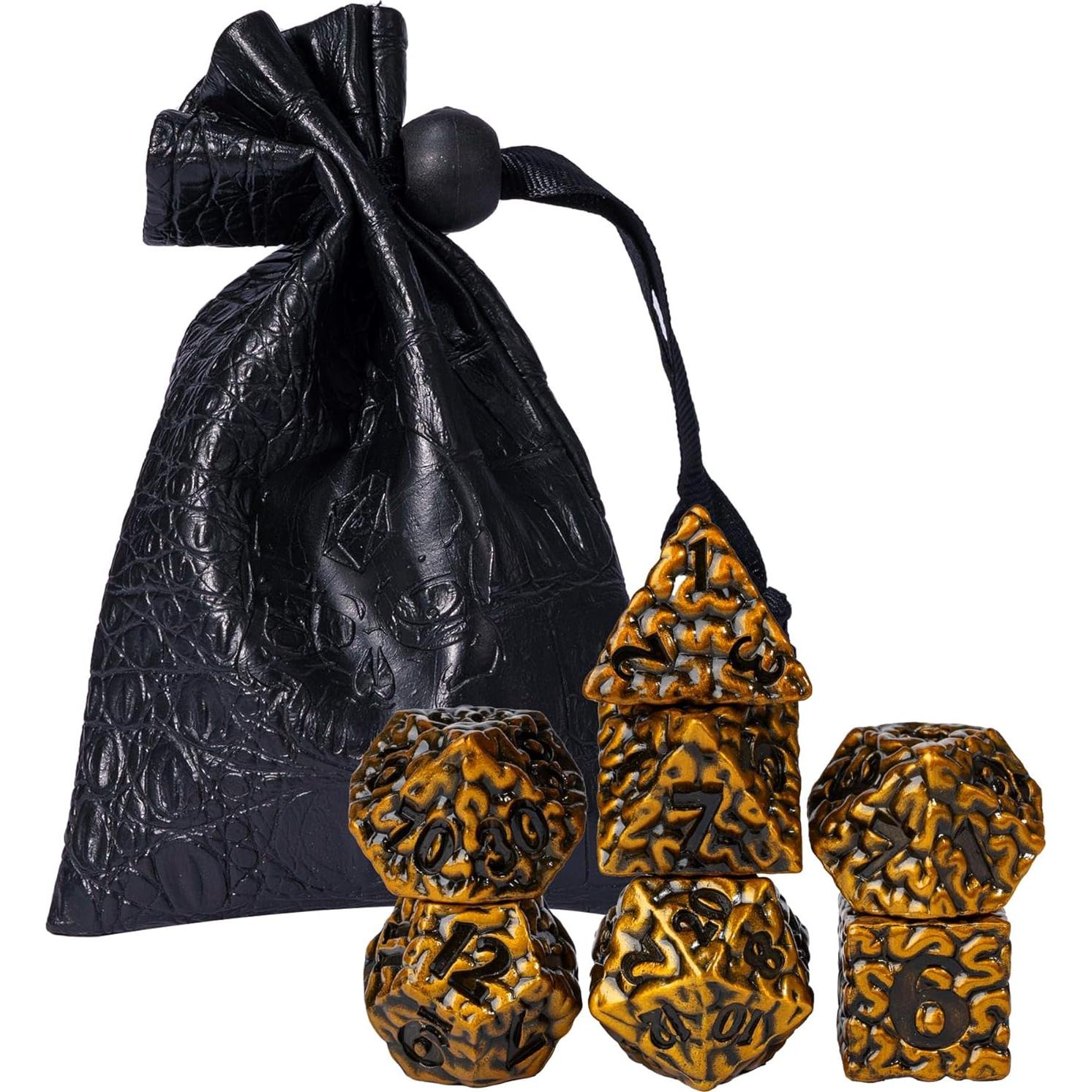 Juego de Dados de Metal Cusdie 7 Piezas Cerebro Oro Antiguo
