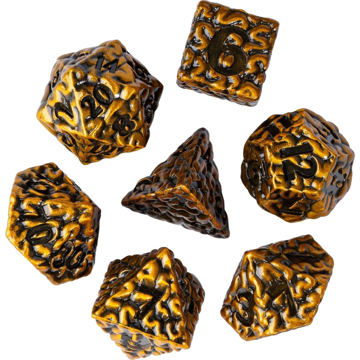 Juego de Dados de Metal Cusdie 7 Piezas Cerebro Oro Antiguo