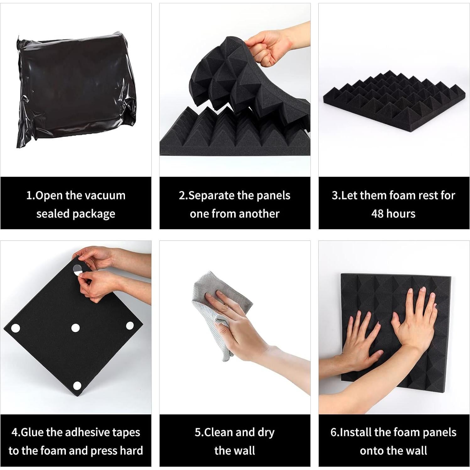 Paneles Acústicos Musfunny 12 Piezas 30.48x30.48 cm Negro