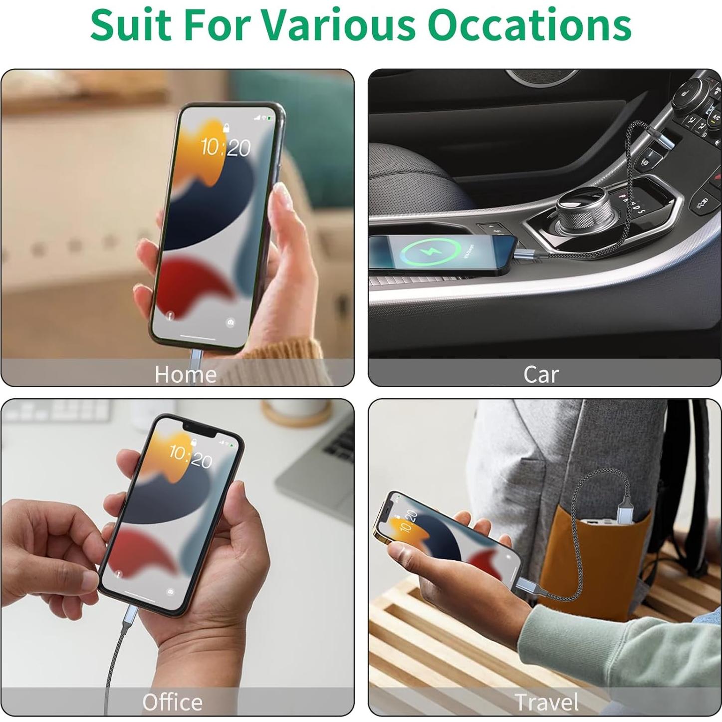 Cable de Carga Rápida USB A a Lightning 15 cm MFi - 2 Paquetes