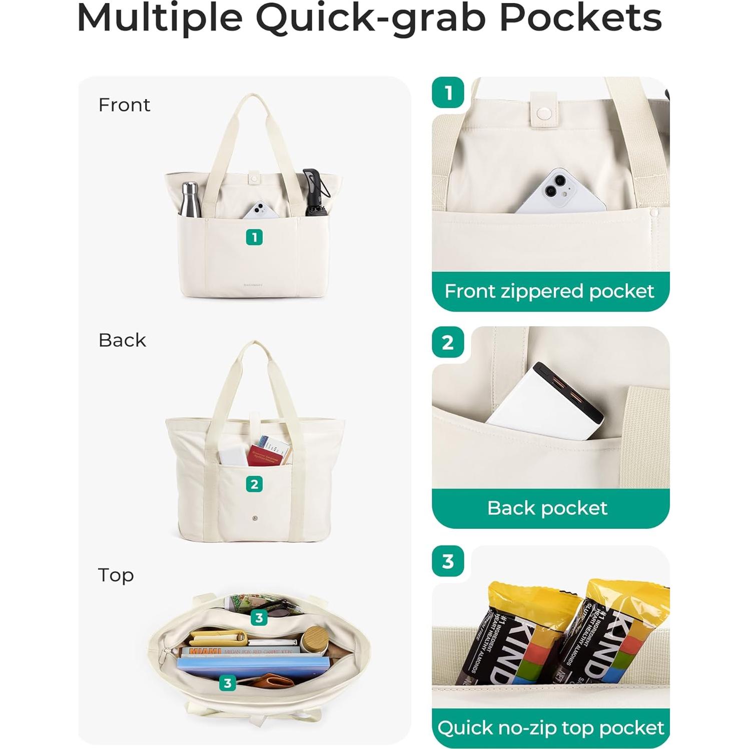 Bolsa Tote Plegable BAGSMART para Mujeres 42x15x36 cm Beige