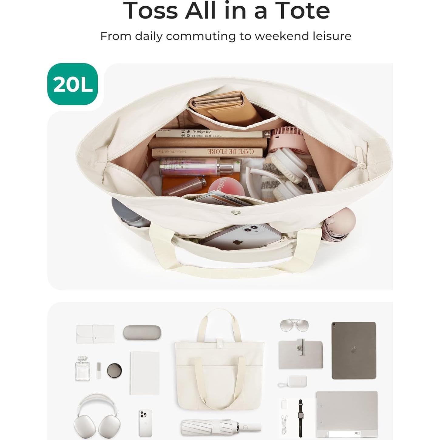 Bolsa Tote Plegable BAGSMART para Mujeres 42x15x36 cm Beige