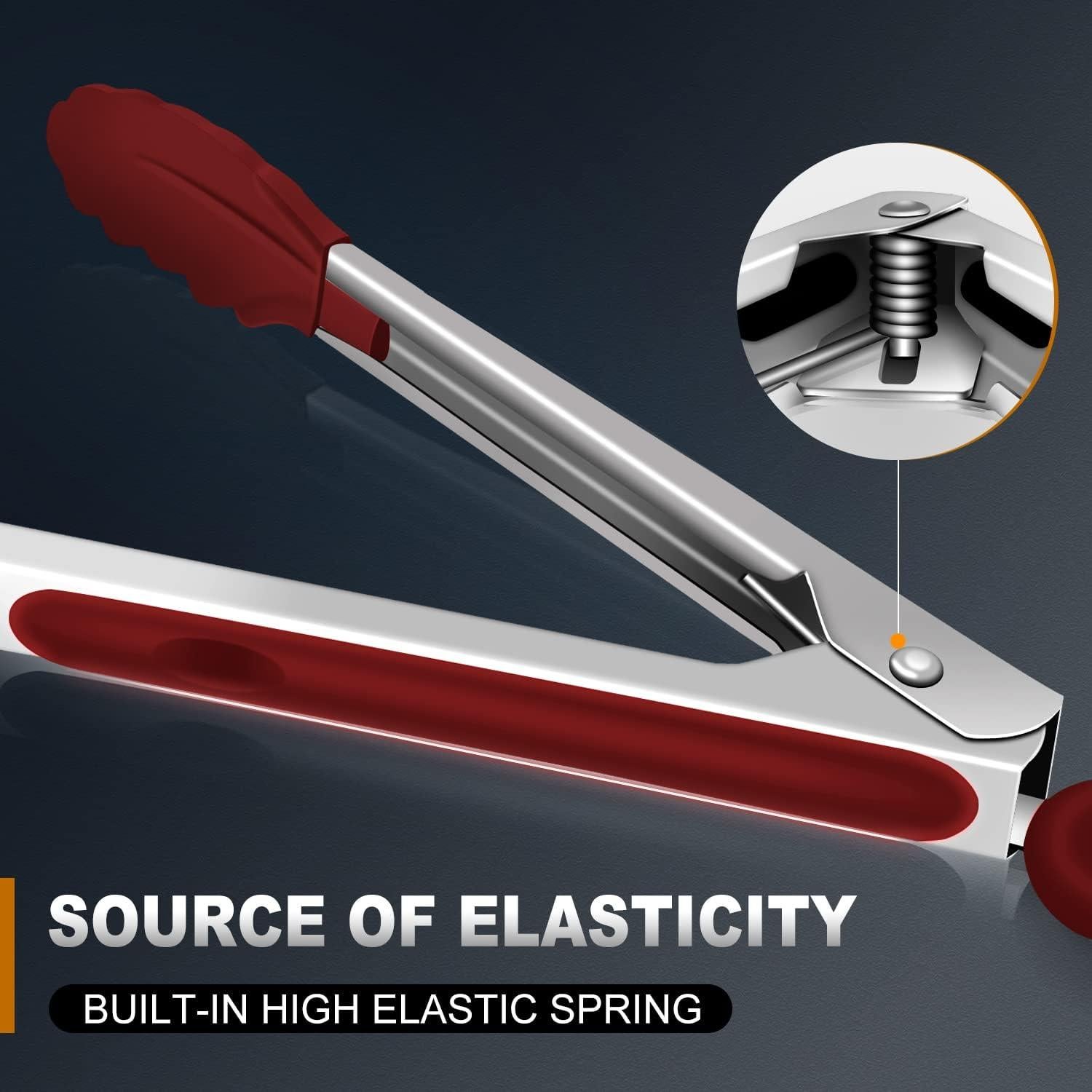 Juego de Pinzas de Cocina Eddeas 3 Pcs Silicona Rojo 17.78-30.48 cm