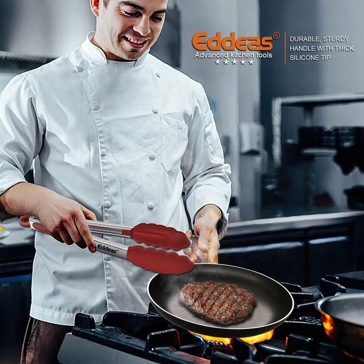 Juego de Pinzas de Cocina Eddeas 3 Pcs Silicona Rojo 17.78-30.48 cm