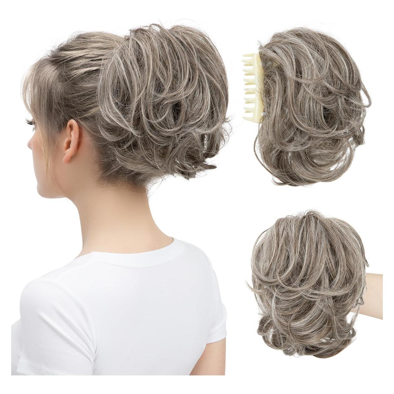 Clip de Garra para Coleta y Moño Desordenado Gris Ceniza