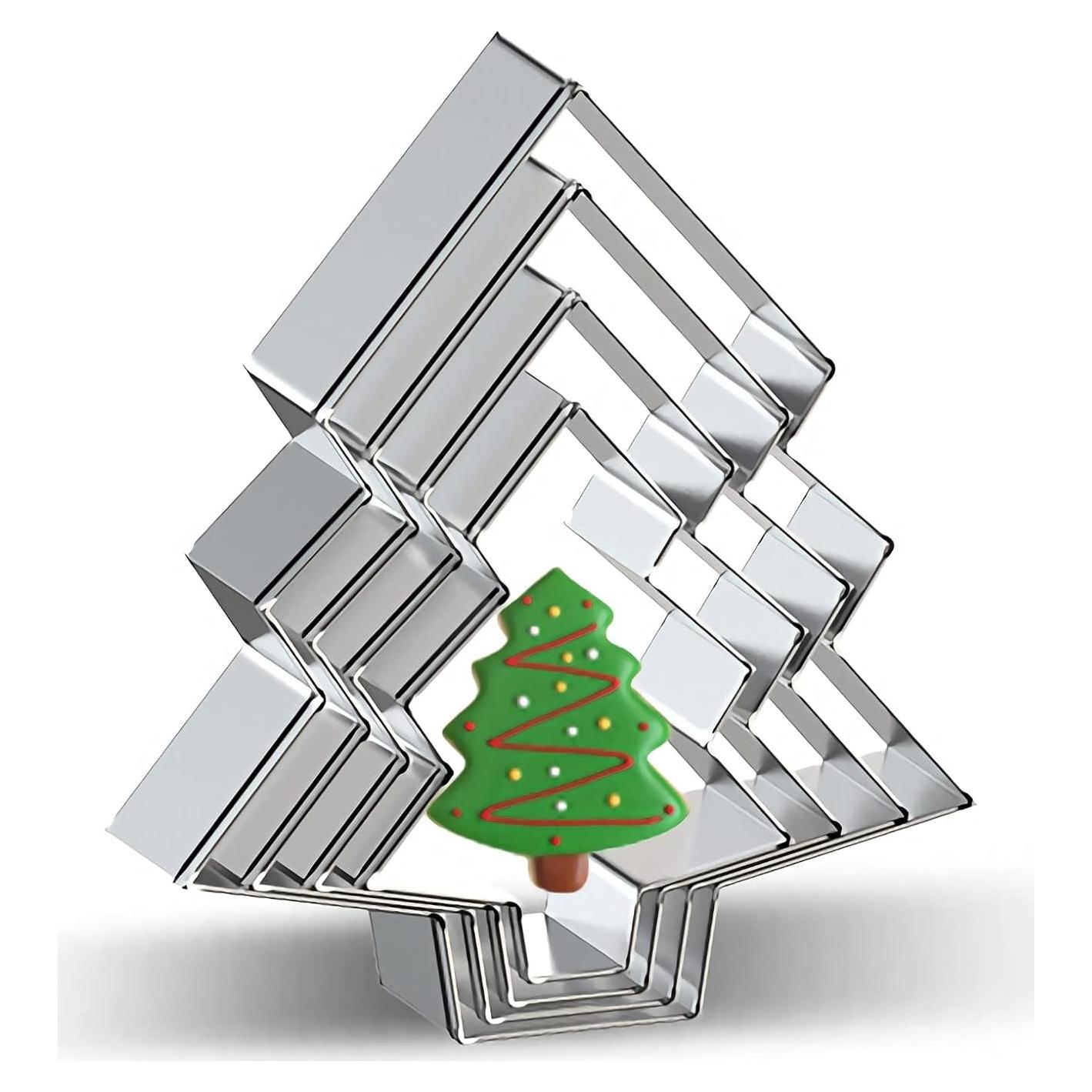 Juego de Cortadores de Galletas Azflyife - 4 Piezas Árbol de Navidad