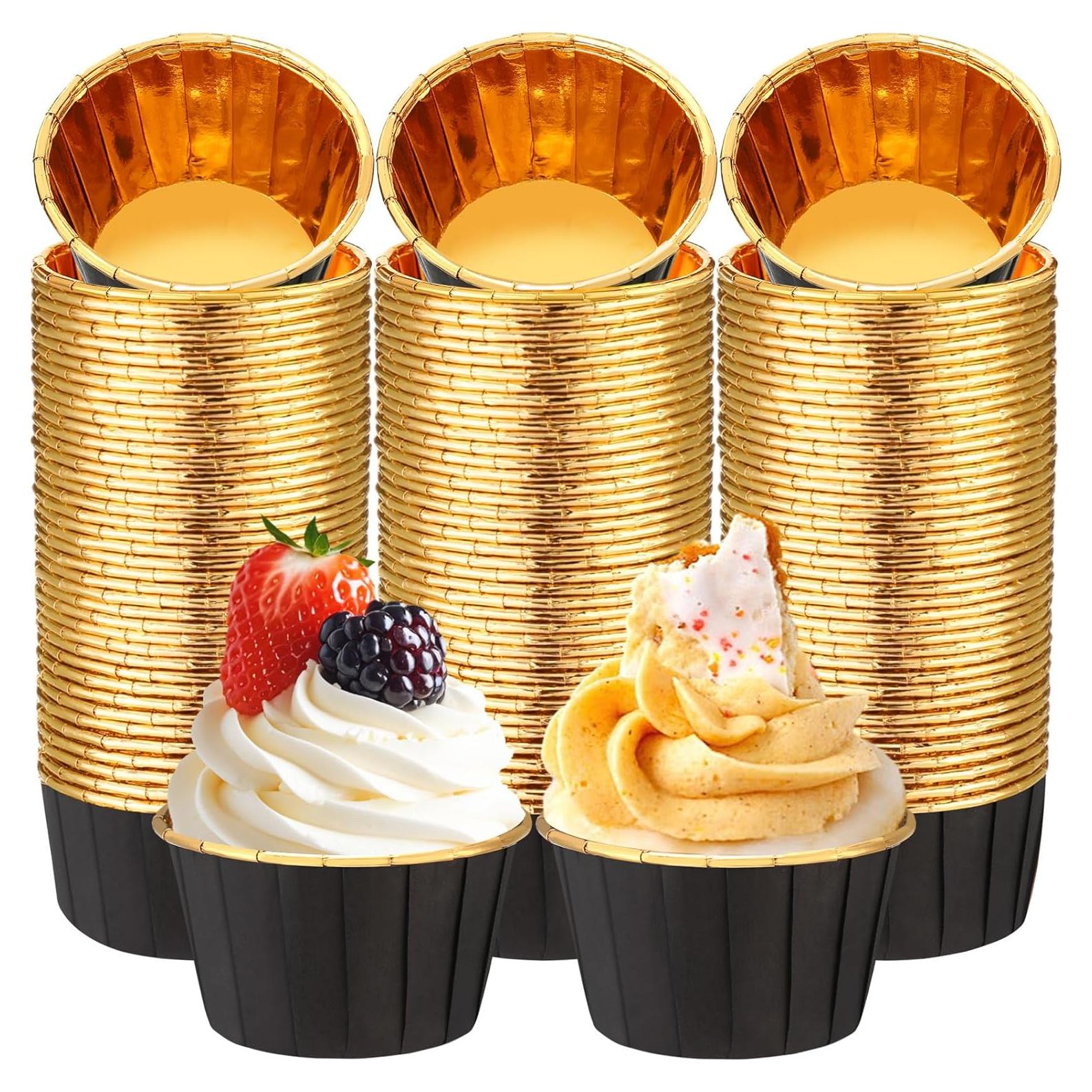 Paquete de 300 forros de cupcake Gandeer negro dorado 6.86 cm