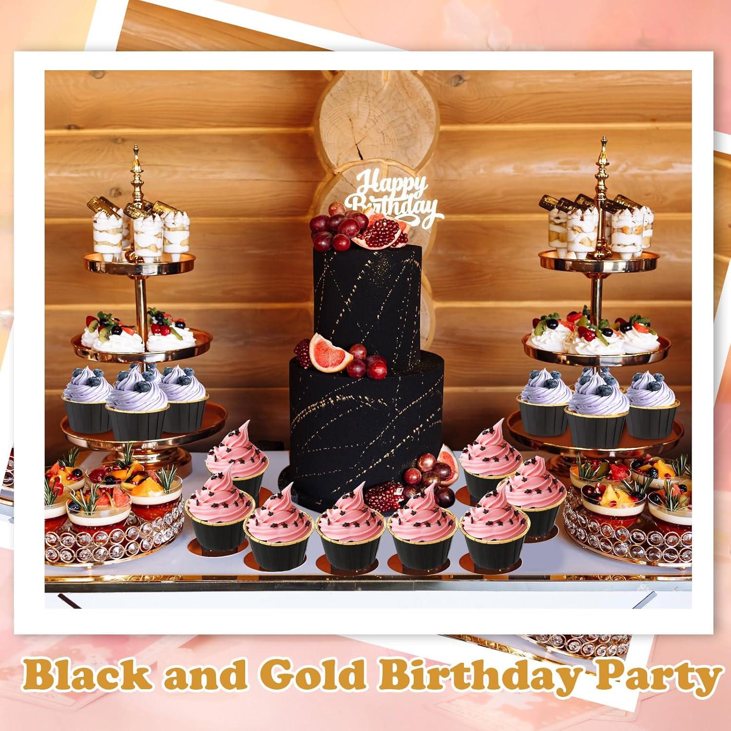 Paquete de 300 forros de cupcake Gandeer negro dorado 6.86 cm