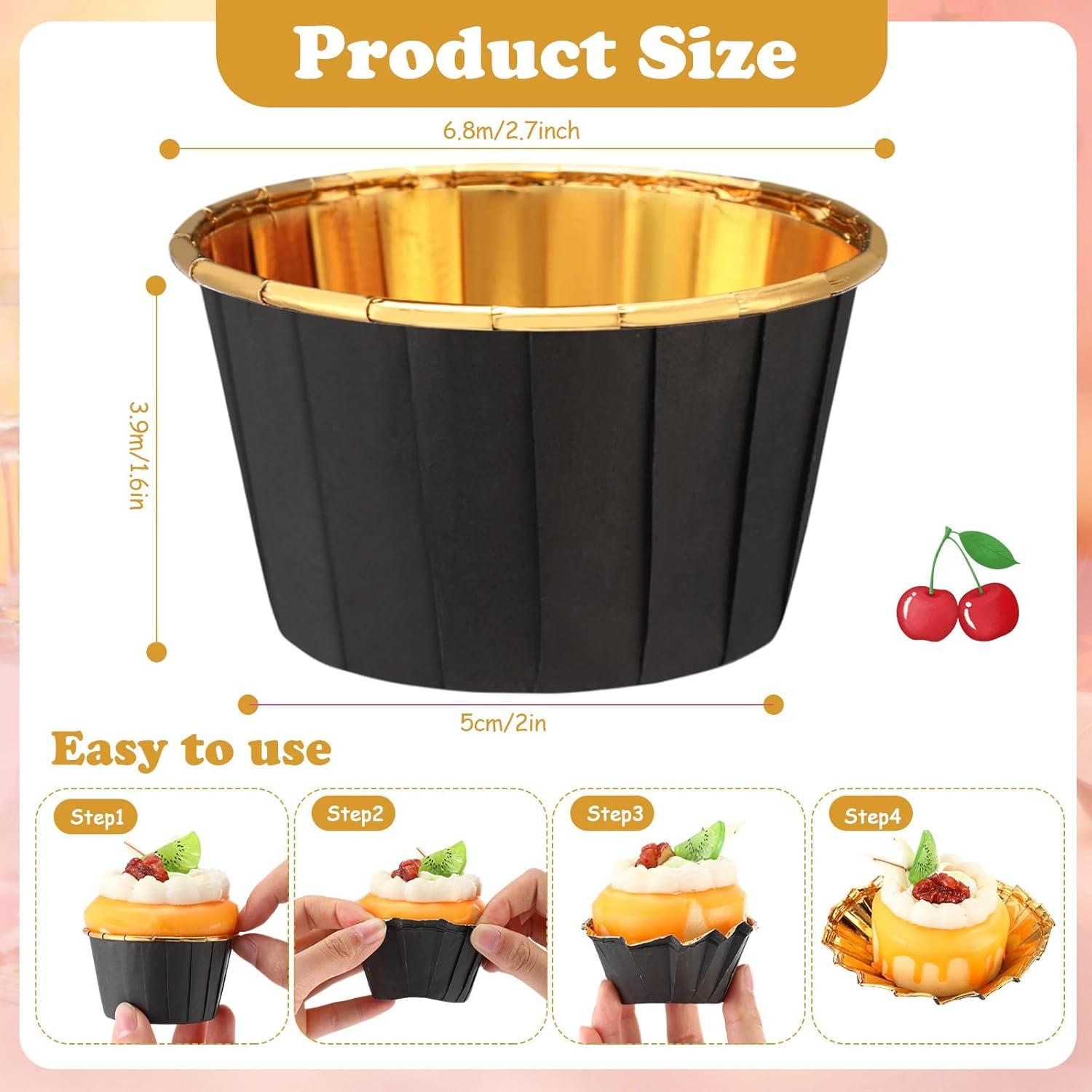 Paquete de 300 forros de cupcake Gandeer negro dorado 6.86 cm