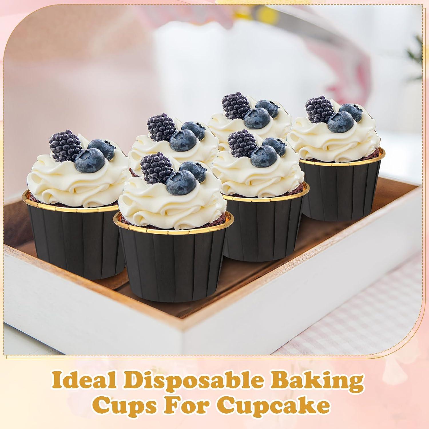 Paquete de 300 forros de cupcake Gandeer negro dorado 6.86 cm