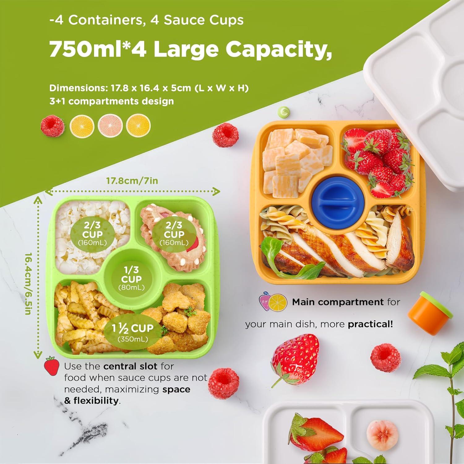 Contenedores Bento Reutilizables 4 Pzas Color Joya 750 ml