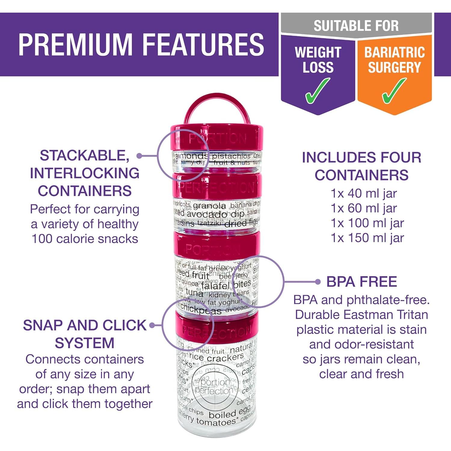 Contenedores Apilables de Snacks 100 Calorías Rosa - 4 Piezas