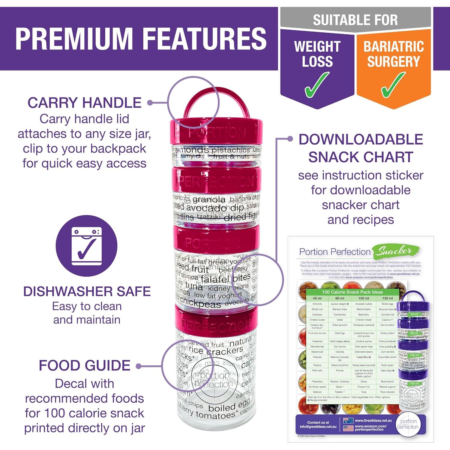 Contenedores Apilables de Snacks 100 Calorías Rosa - 4 Piezas