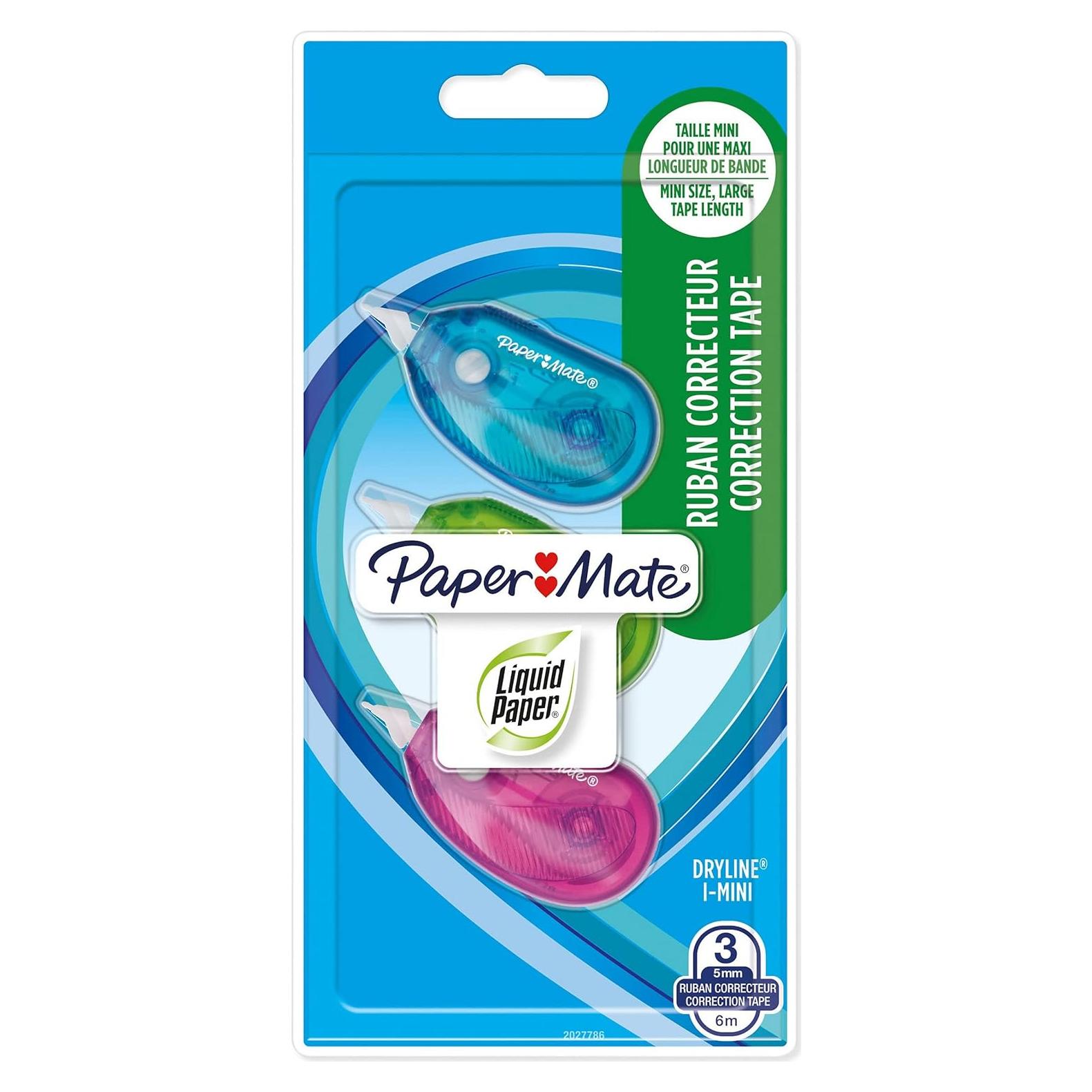 Cinta de corrección Paper Mate DryLine i-Mini | 3 unidades | Colores surtidos