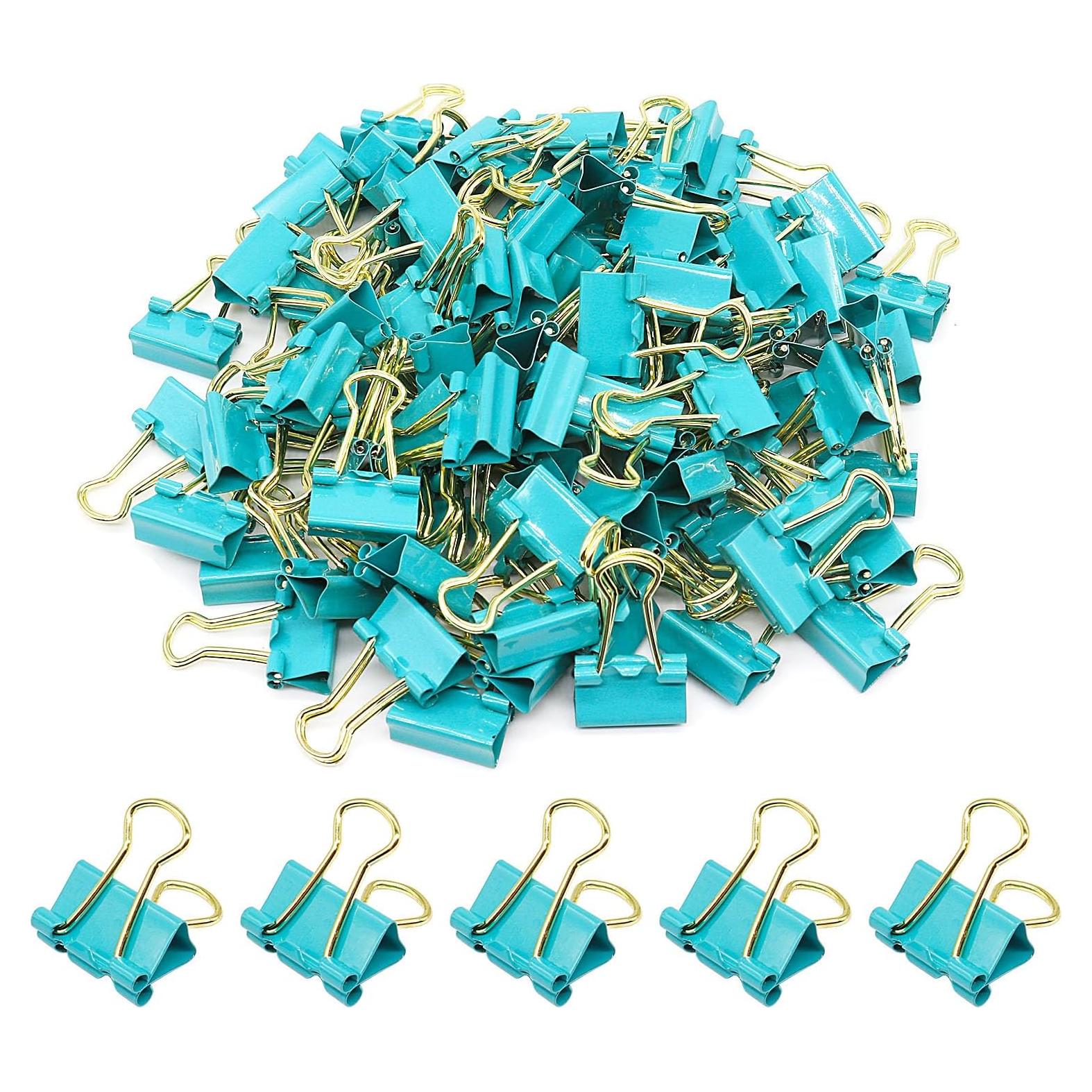 Clip de Binder Mini YCVIORING 15mm Paquete de 100 Azul-Verde