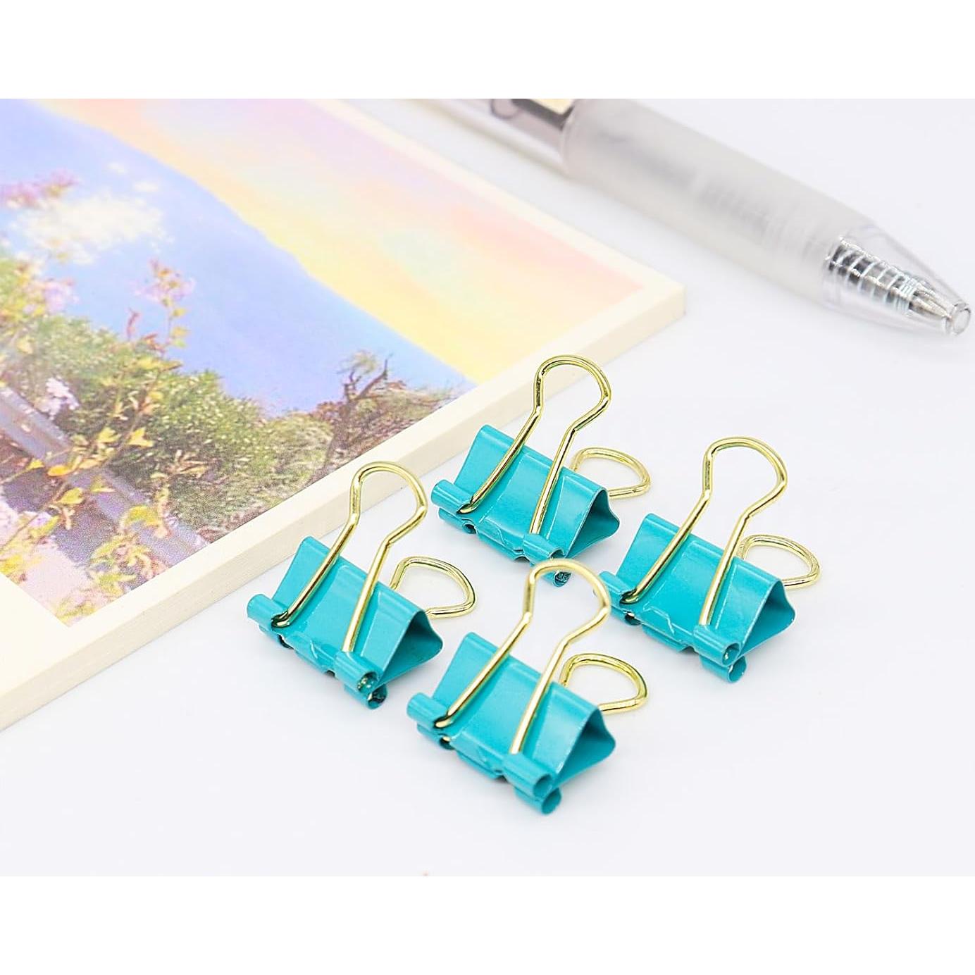 Clip de Binder Mini YCVIORING 15mm Paquete de 100 Azul-Verde