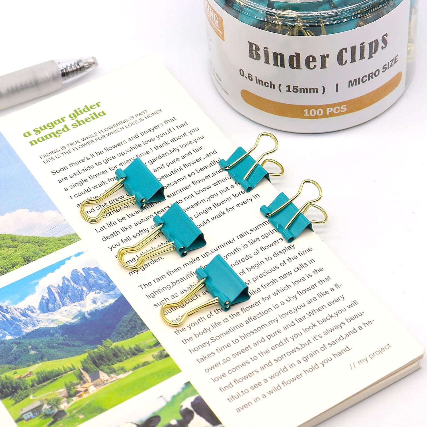 Clip de Binder Mini YCVIORING 15mm Paquete de 100 Azul-Verde