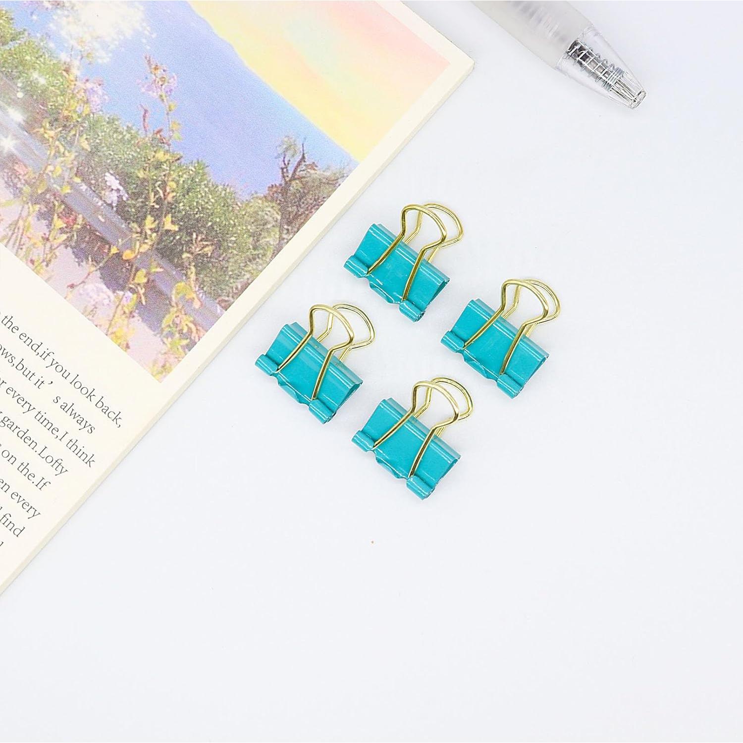 Clip de Binder Mini YCVIORING 15mm Paquete de 100 Azul-Verde