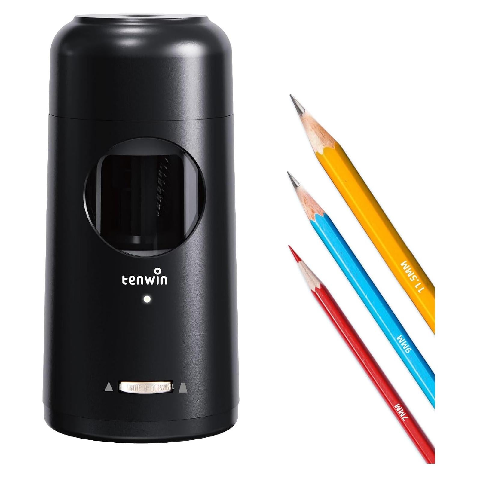 Sacapuntas Eléctrico Recargable Tenwin Negro para Lápices 7-11.5mm