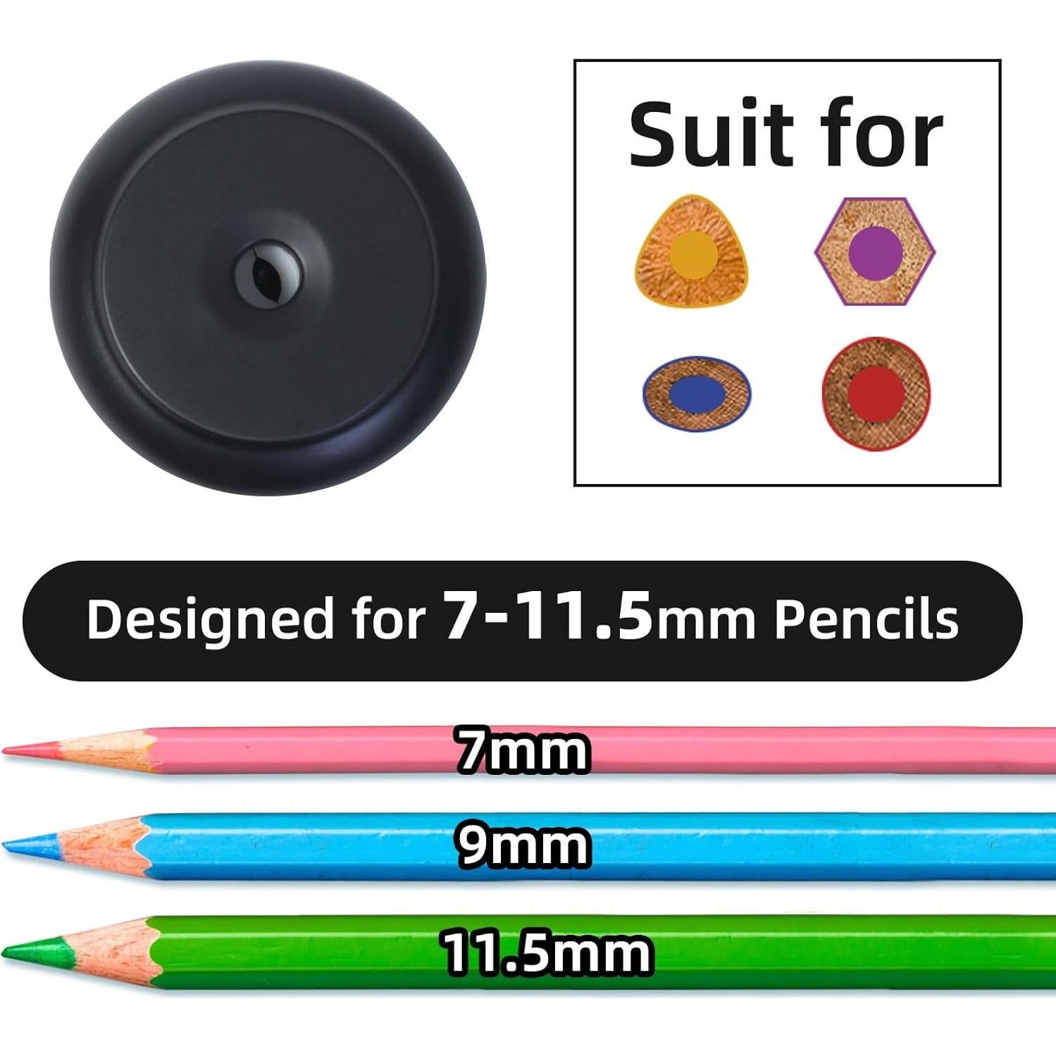 Sacapuntas Eléctrico Recargable Tenwin Negro para Lápices 7-11.5mm