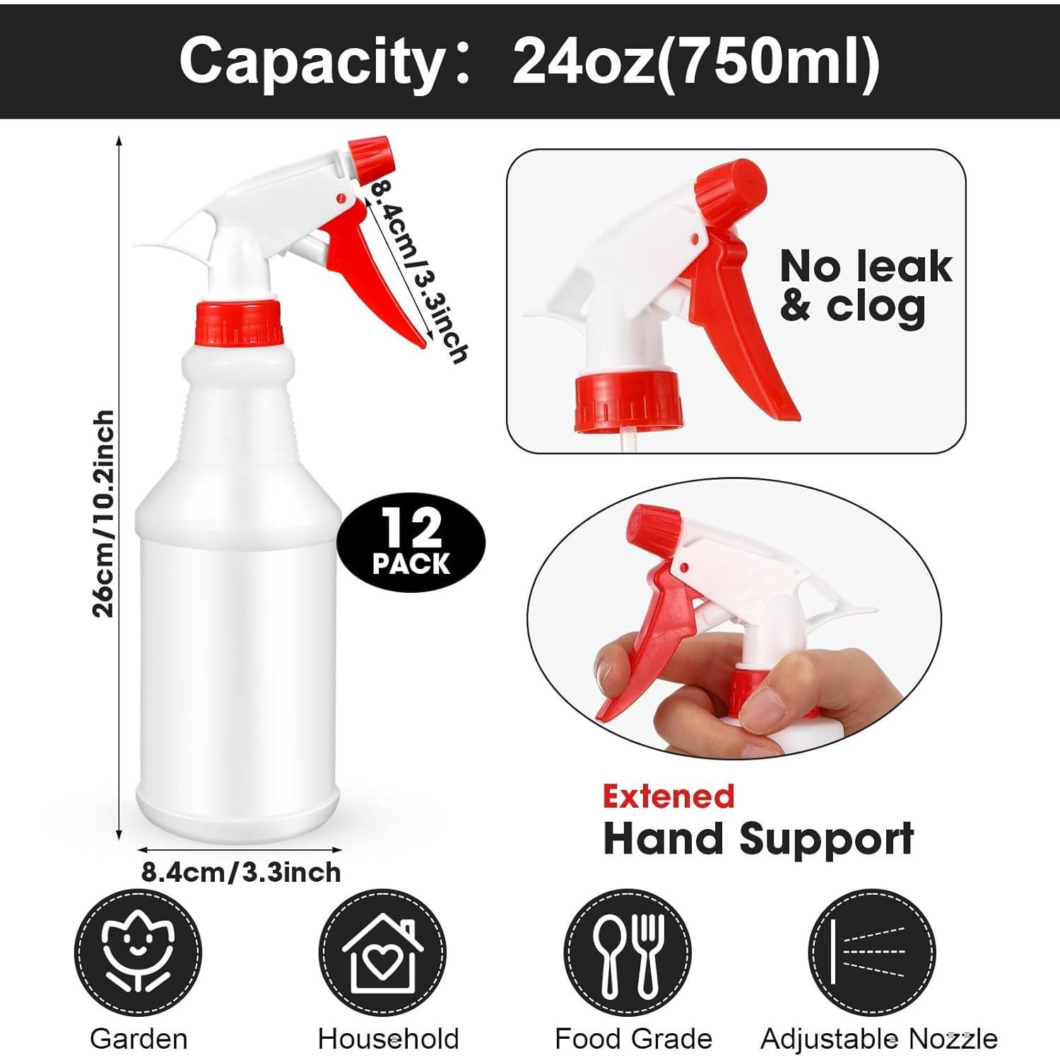 Gerrii 12 Botellas Spray Plástico 750 ml Multicolor para Limpieza