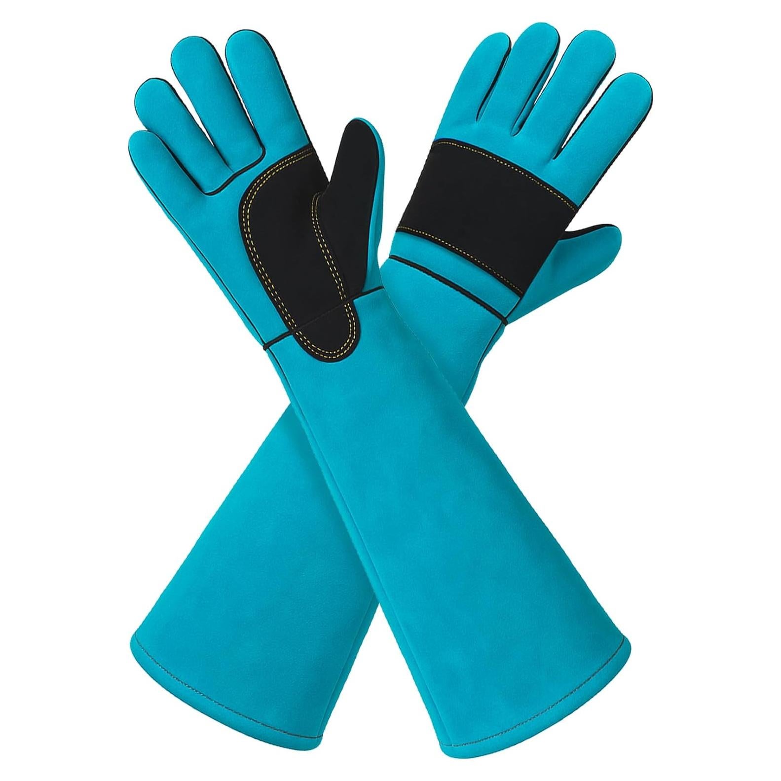 Guantes de Manejo de Animales LURMMUE 60 cm - Cuero Azul Resistente