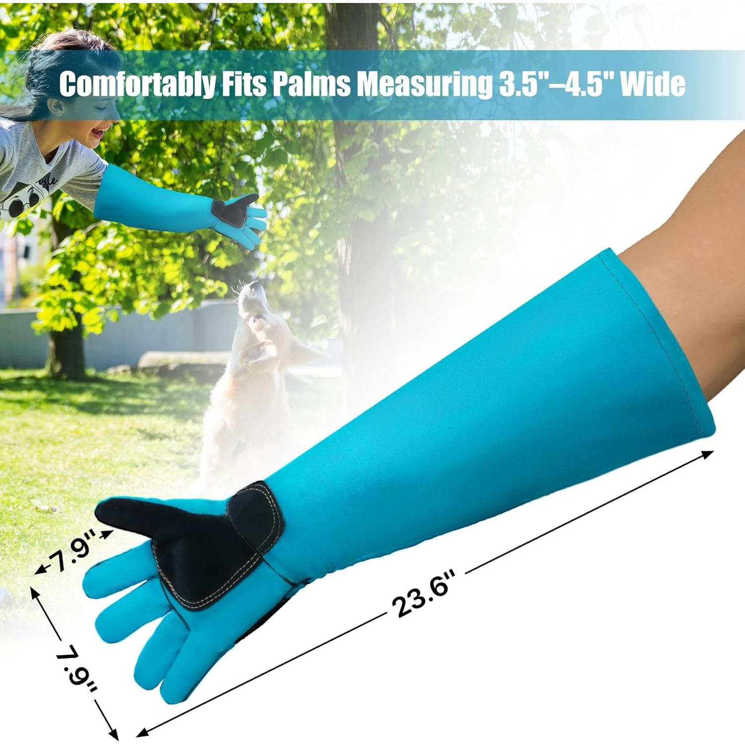 Guantes de Manejo de Animales LURMMUE 60 cm - Cuero Azul Resistente