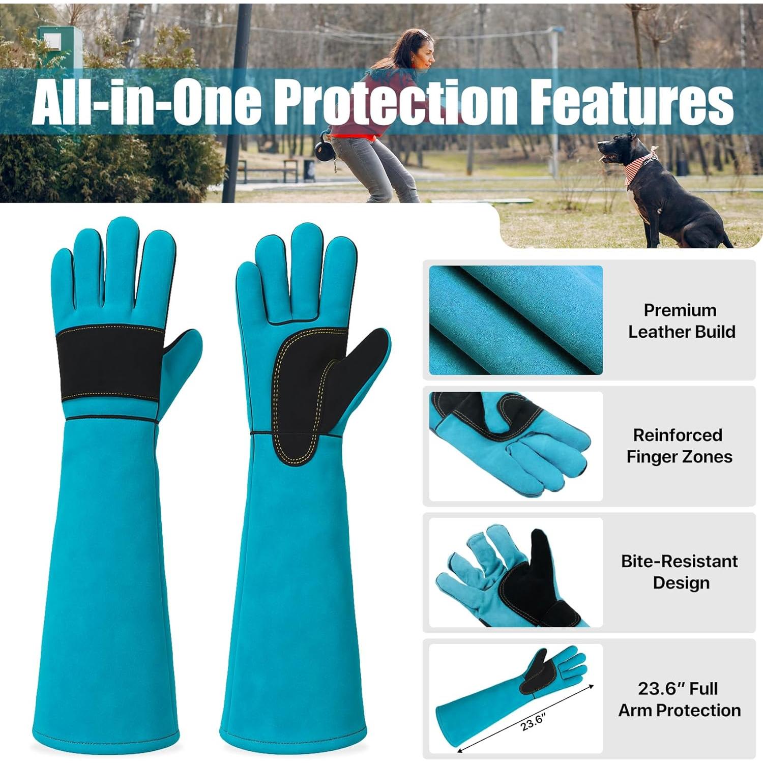 Guantes de Manejo de Animales LURMMUE 60 cm - Cuero Azul Resistente