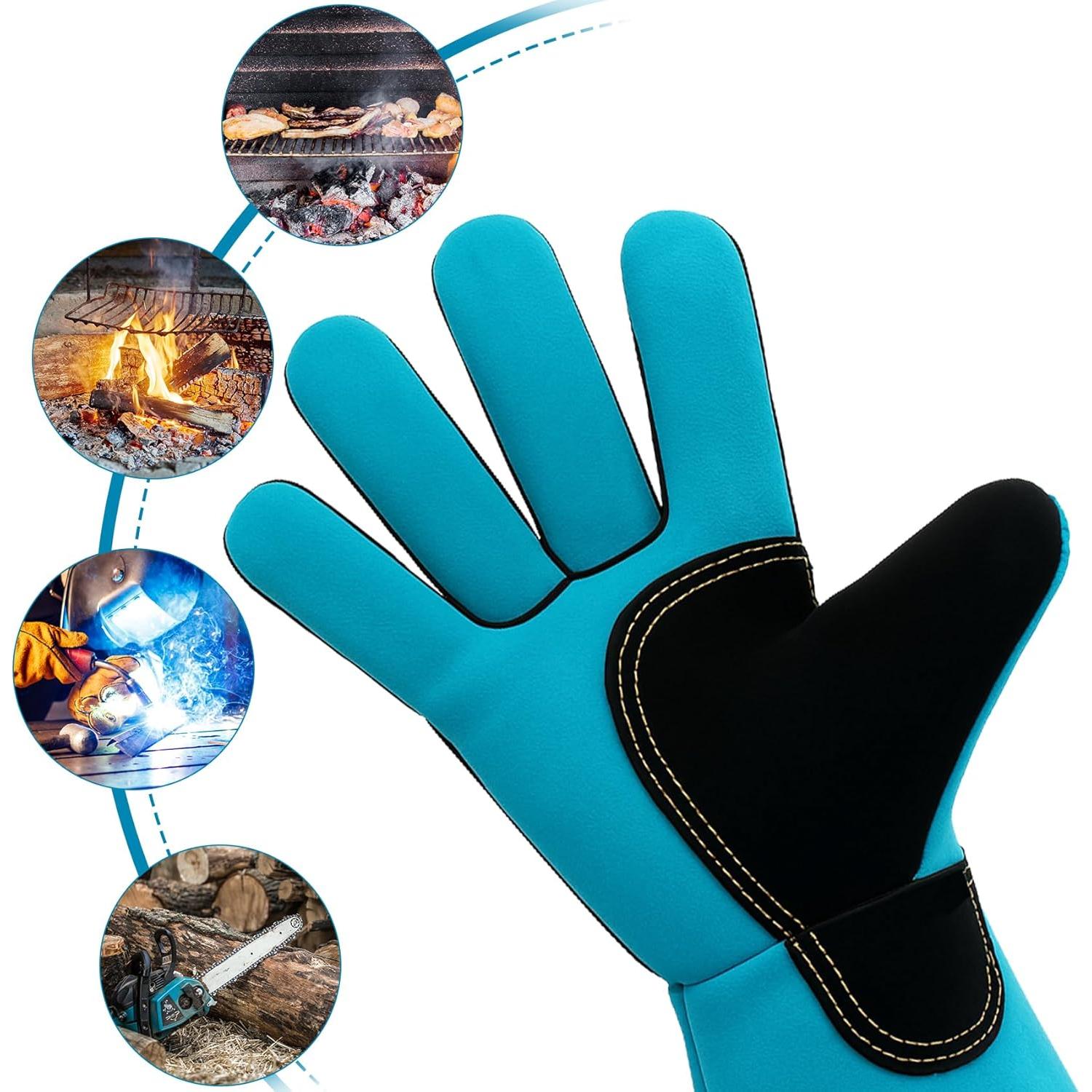 Guantes de Manejo de Animales LURMMUE 60 cm - Cuero Azul Resistente