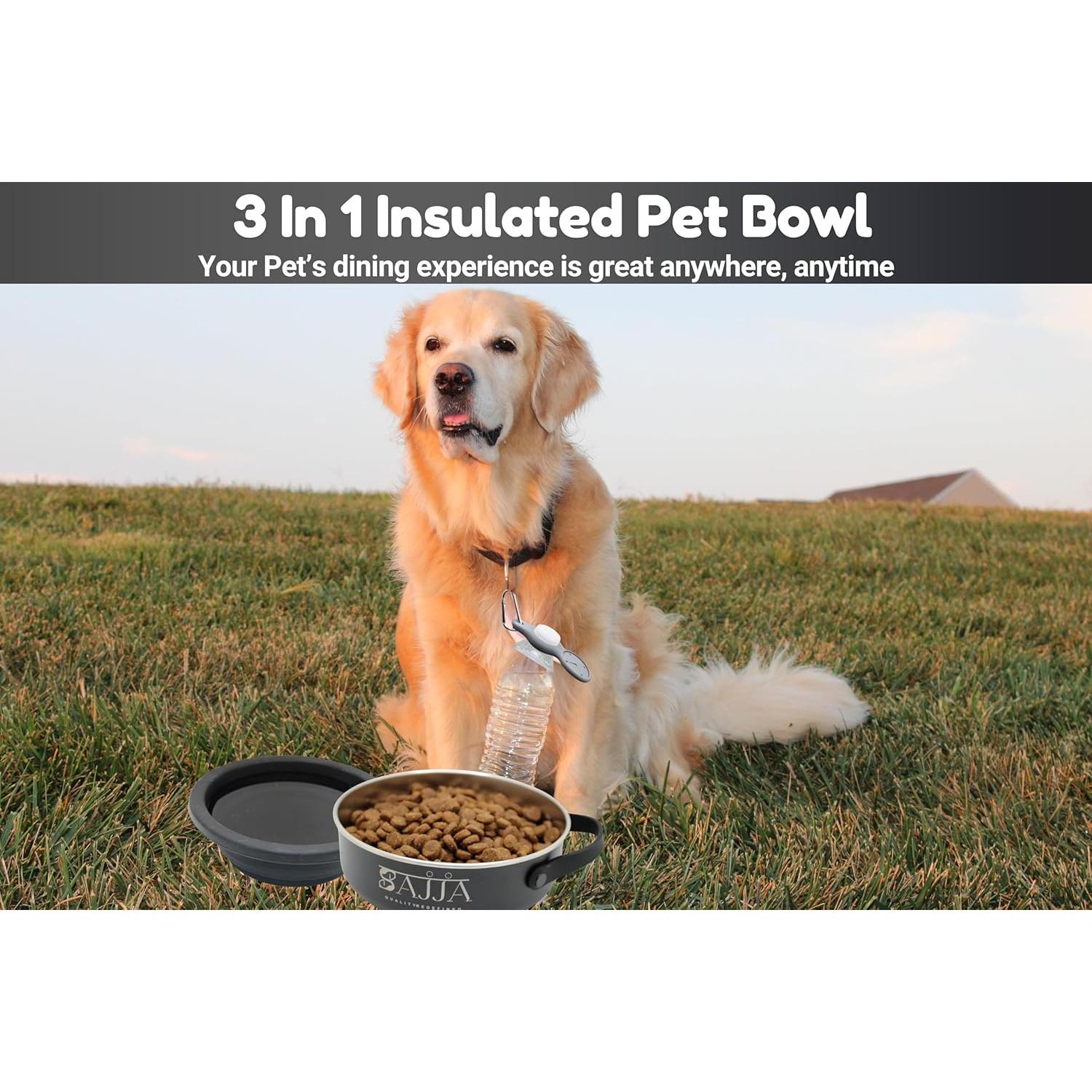 Cuenco de Viaje para Perros Sajja 3-en-1 Acero Inoxidable Antideslizante