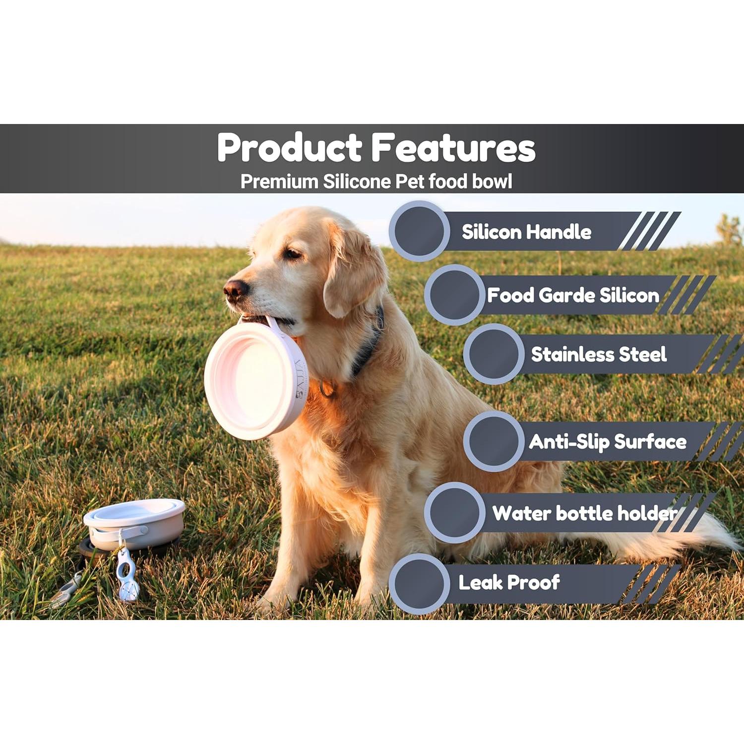 Cuenco de Viaje para Perros Sajja 3-en-1 Acero Inoxidable Antideslizante