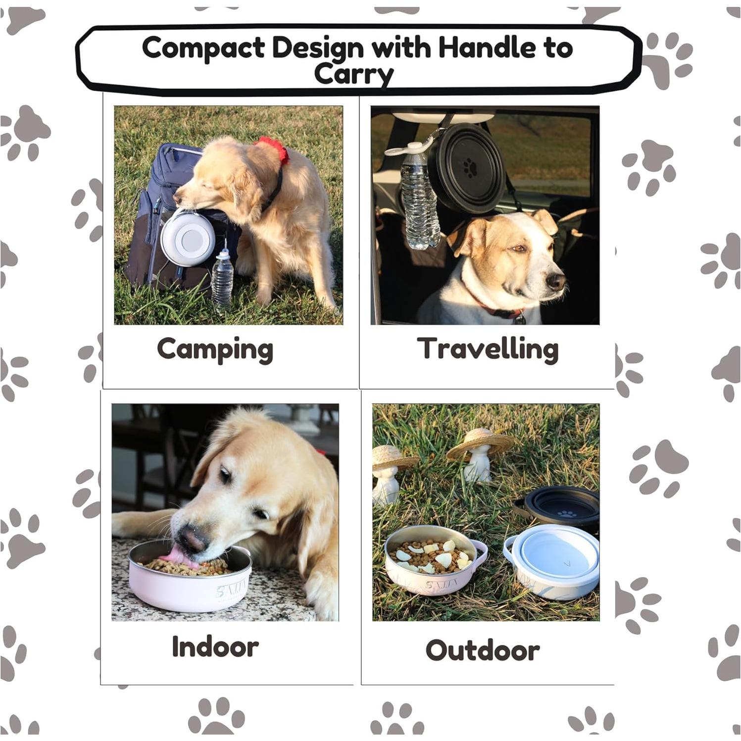 Cuenco de Viaje para Perros Sajja 3-en-1 Acero Inoxidable Antideslizante