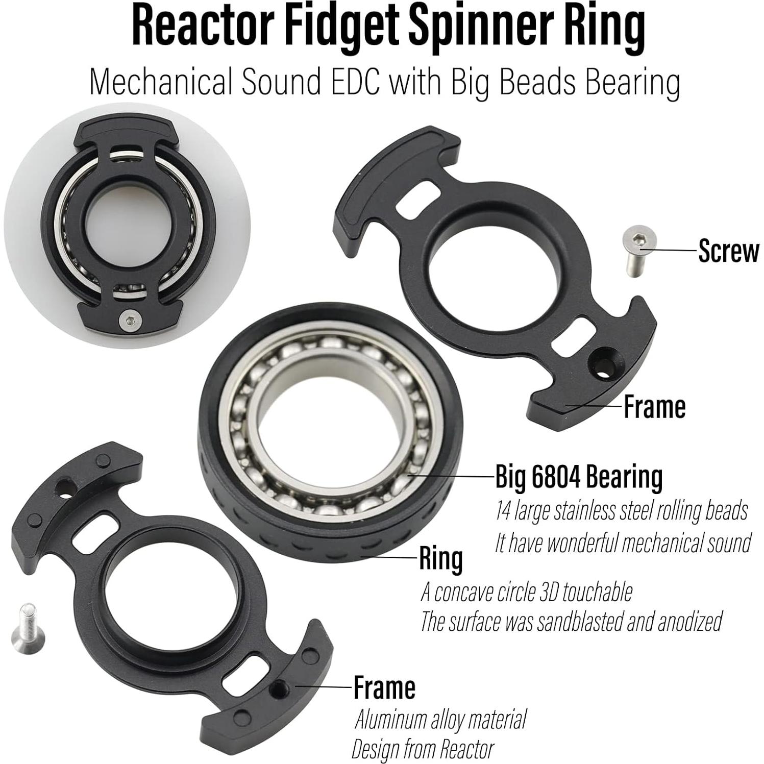 FREELOVE Ring Fidget Spinner for Adults, Men Finger Haptic Roller, Small Metal Clicker Toys, Ball Bearing, Black Fingears Spinning EDC for Anxiety Stress